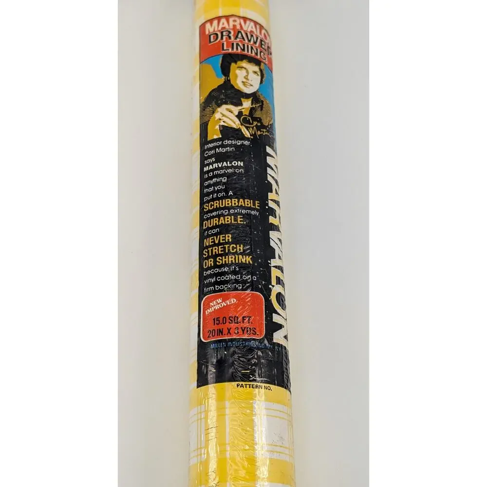 Vintage Marvalon Yellow Plaid Vinyl Drawer Lining 15 sq. ft. - 20